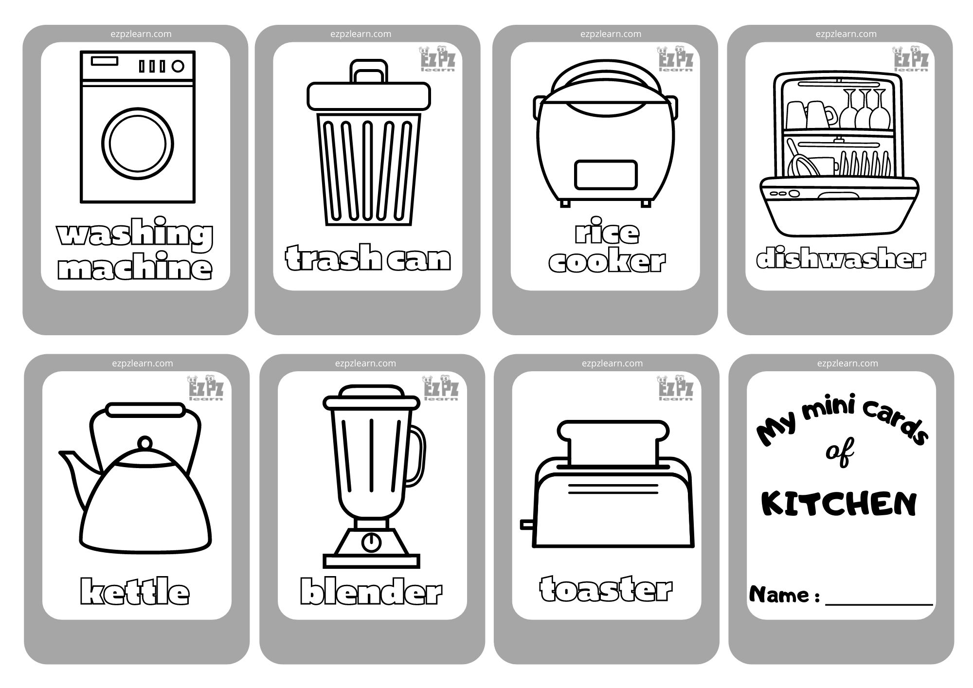 Kitchen Appliances 2 Mini Cards Coloring